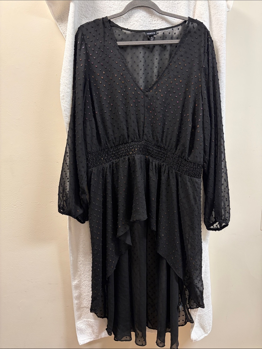 torrid size 3 Black High-Low V-Neck Swiss Dot Dress